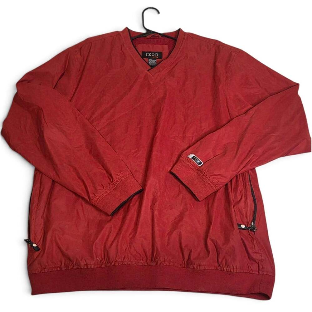 IZOD XFG Pullover Windbreaker Size XL Red V-Neck Golf Jacket